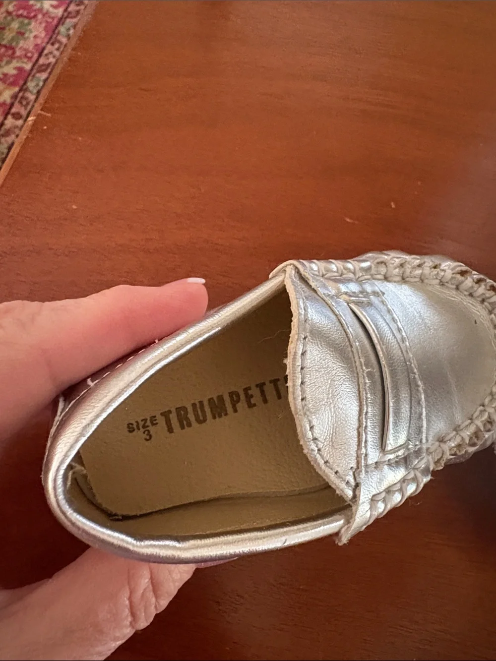 Trumpet Kids Metallic Silver Moccasin Loafers
